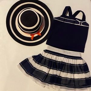 Janie and Jack Navy Stripe Outfit with Hat